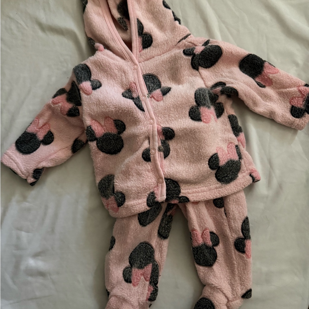 Disney Baby Pink Fleece Hoodie With Black Character Silhouettes